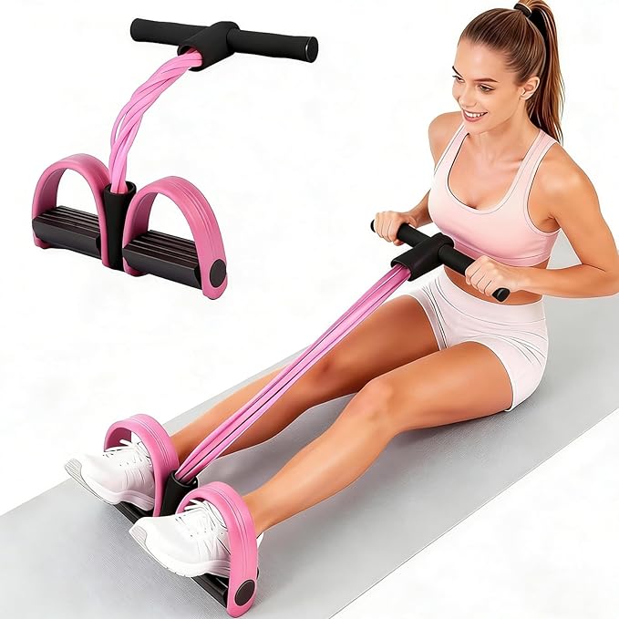Pedal Resistance Band with Handles – Full-Body Exercise Band with Foot Pedals for Home Workouts, Pilates, Stretching & Strength Training - Exercise Equipment with Pink/Black ( | Sold by Uncle Wiener's Wholesale