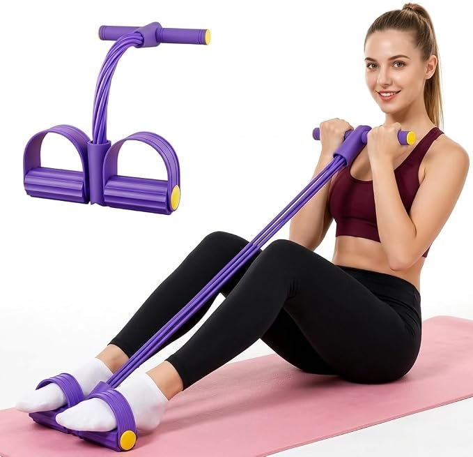 Pedal Resistance Band with Handles – Full-Body Exercise Band with Foot Pedals for Home Workouts, Pilates, Stretching & Strength Training - Exercise Equipment with Purple (35lbs) | Sold by Uncle Wiener's Wholesale