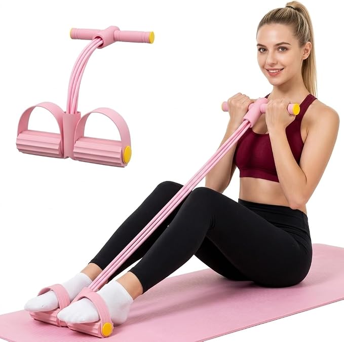 Pedal Resistance Band with Handles – Full-Body Exercise Band with Foot Pedals for Home Workouts, Pilates, Stretching & Strength Training - Exercise Equipment with Pink (25lbs) | Sold by Uncle Wiener's Wholesale