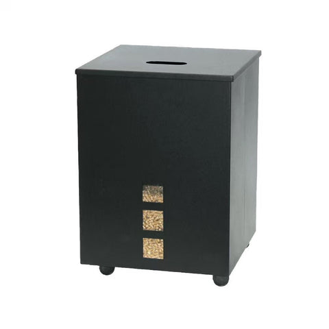 Pellet Holder Steel Container with Wheels and Lid 30kg 66lb Capacity Black PC02 - with | Sold by Uncle Wiener's Wholesale