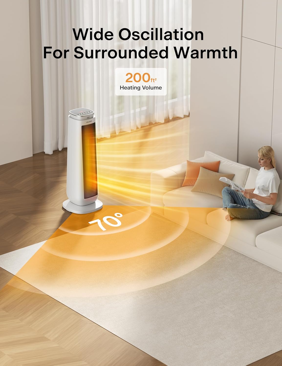 PELONIS 23” Oscillating Ceramic Tower Space Heater with Remote & Thermostat, Electric Energy Efficient Floor Heater for Indoor Use Large Room Safe with Timer, ECO Mode, 1500W, White - with | Sold by Uncle Wiener's Wholesale