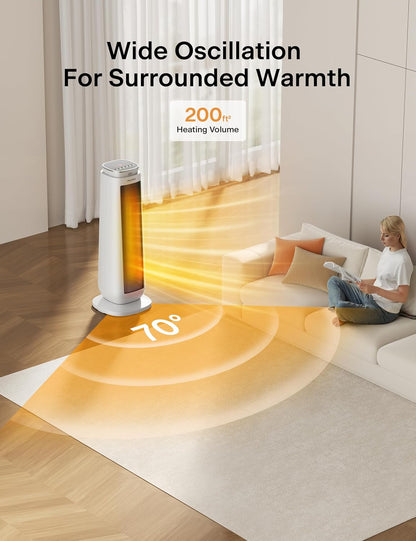 PELONIS 23” Oscillating Ceramic Tower Space Heater with Remote & Thermostat, Electric Energy Efficient Floor Heater for Indoor Use Large Room Safe with Timer, ECO Mode, 1500W, White - with | Sold by Uncle Wiener's Wholesale
