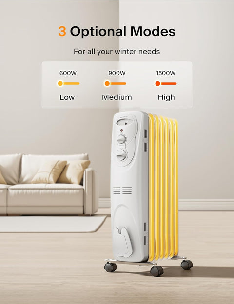 PELONIS Basic Electric Oil Filled Radiator, 1500W Portable Full Room Radiant Space Heater with Adjustable Thermostat, White - with | Sold by Uncle Wiener's Wholesale