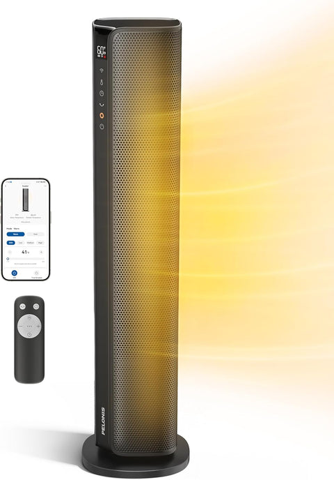 PELONIS Space Heater Large Room, 30" Smart Electric Heaters with Thermostat, App & Voice Remote, 4 Heat Settings, ECO Mode, 24H Timer, Oscillating Tower Heaters for indoor use, Bedroom, Office - with Black | Sold by Uncle Wiener's Wholesale