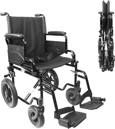 PEPE Mobility - Transport Wheelchair for Seniors, Foldable Steel with Seatbelt, Elderly Wide Wheels - with | Sold by Uncle Wiener's Wholesale
