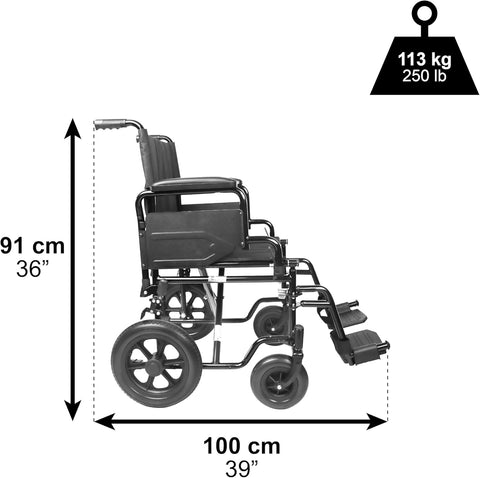 PEPE Mobility - Transport Wheelchair for Seniors, Foldable Steel with Seatbelt, Elderly Wide Wheels - with | Sold by Uncle Wiener's Wholesale