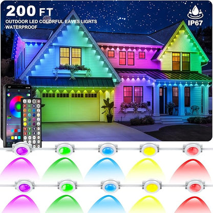 Permanent Outdoor LED Eave Lights Waterproof App Controlled RGB House Lighting - with 200 FT | Sold by Uncle Wiener's Wholesale