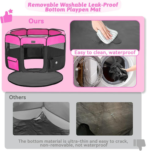 PETSFIT Dog Playpen, Pop Up 36" Sturdy Foldable Medium Dog Kennel Puppy Playpen Indoor Outdoor Portable Pet Playpen with Carring Case Zipper Removable Mesh Top and Leakproof Playpen Bottom Mat BLACK M - with M | Sold by Uncle Wiener's Wholesale