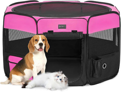 PETSFIT Dog Playpen, Pop Up 36" Sturdy Foldable Medium Dog Kennel Puppy Playpen Indoor Outdoor Portable Pet Playpen with Carring Case Zipper Removable Mesh Top and Leakproof Playpen Bottom Mat BLACK M - with M | Sold by Uncle Wiener's Wholesale
