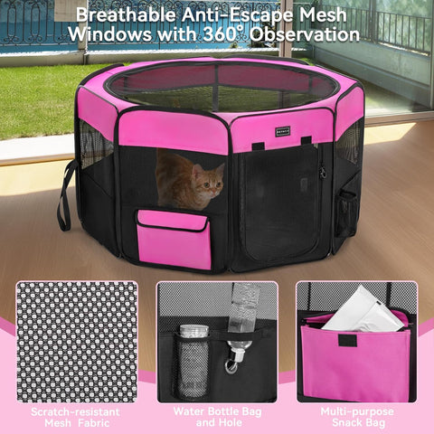 PETSFIT Dog Playpen, Pop Up 36" Sturdy Foldable Medium Dog Kennel Puppy Playpen Indoor Outdoor Portable Pet Playpen with Carring Case Zipper Removable Mesh Top and Leakproof Playpen Bottom Mat BLACK M - with M | Sold by Uncle Wiener's Wholesale