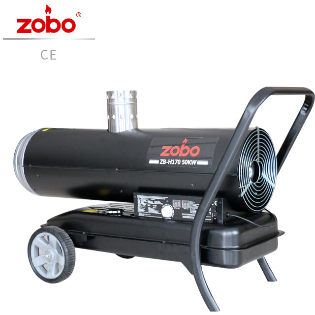 170,000 BTU Indirect Diesel & Kerosene Forced Air Heater with 50L Fuel Tank, Exhaust Flue, Thermostat Control & Wheels ZBH170