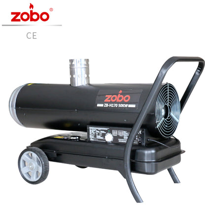 170,000 BTU Indirect Diesel & Kerosene Forced Air Heater with 50L Fuel Tank, Exhaust Flue, Thermostat Control & Wheels ZBH170