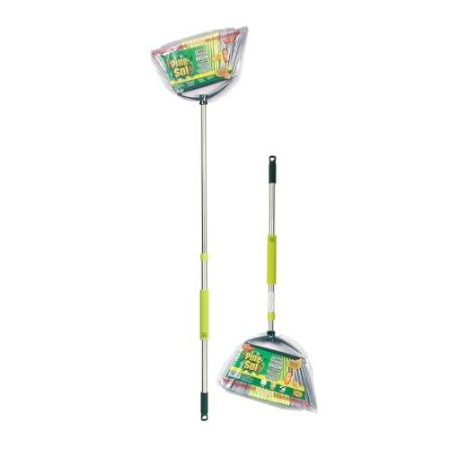 Pine - Sol Indoor Jumbo Broom with Long, Stainless Steel Collapsible Handle for Easy Storage, Heavy Duty Angle Bristles for Wood, Tile, Linoleum, and More - Sweeps Wet or Dry Debris - with Green & Gray | Sold by Uncle Wiener's Wholesale