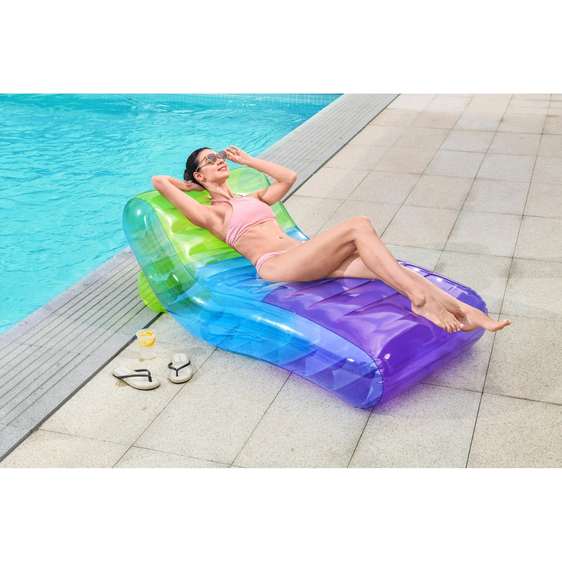 Play Day Multicolor Gradient Chaise Lounge Pool Float – 69" Inflatable Adult Lounger 821808053049 - with | Sold by Uncle Wiener's Wholesale