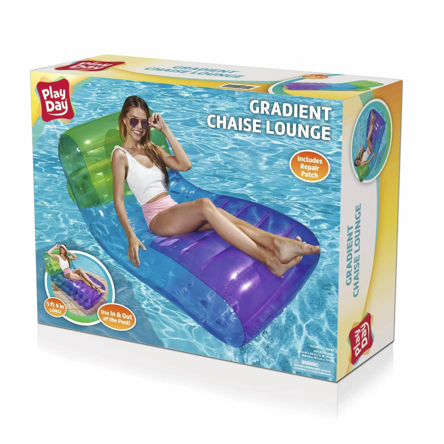 Play Day Multicolor Gradient Chaise Lounge Pool Float – 69" Inflatable Adult Lounger 821808053049 - with | Sold by Uncle Wiener's Wholesale