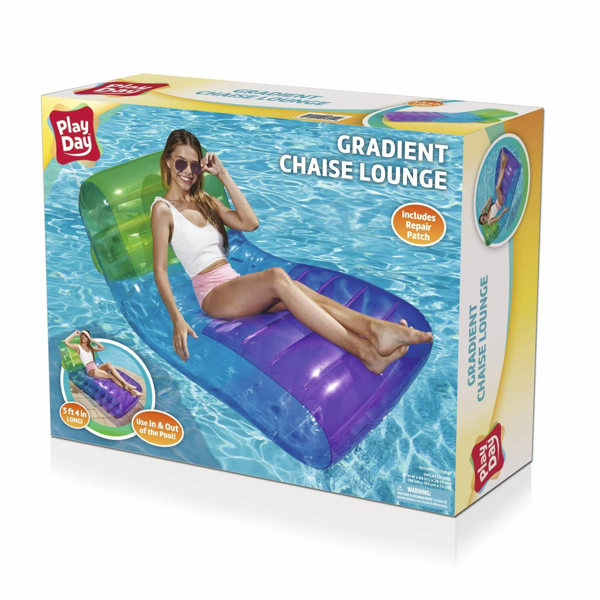 Play Day Multicolor Gradient Chaise Lounge Pool Float – 69" Inflatable Adult Lounger 821808053049 - with | Sold by Uncle Wiener's Wholesale