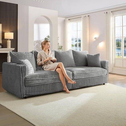 Plush Cloud Sectional Sofa – Oversized 8.6 FT Corduroy Couch with 6 Pillows - with Gray Corduroy | Sold by Uncle Wiener's Wholesale