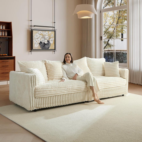 Plush Cloud Sectional Sofa – Oversized 8.6 FT Corduroy Couch with 6 Pillows - with Beige Corduroy | Sold by Uncle Wiener's Wholesale