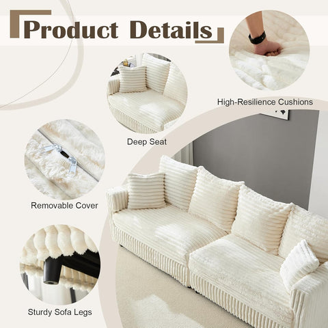Plush Cloud Sectional Sofa – Oversized 8.6 FT Corduroy Couch with 6 Pillows - with Gray Corduroy | Sold by Uncle Wiener's Wholesale