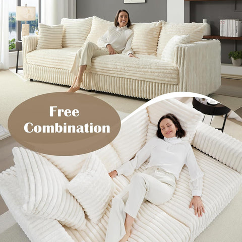 Plush Cloud Sectional Sofa – Oversized 8.6 FT Corduroy Couch with 6 Pillows - with Gray Corduroy | Sold by Uncle Wiener's Wholesale
