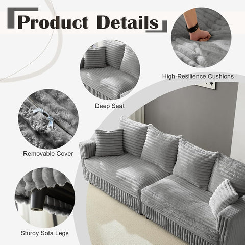 Plush Cloud Sectional Sofa – Oversized 8.6 FT Corduroy Couch with 6 Pillows - with Gray Corduroy | Sold by Uncle Wiener's Wholesale