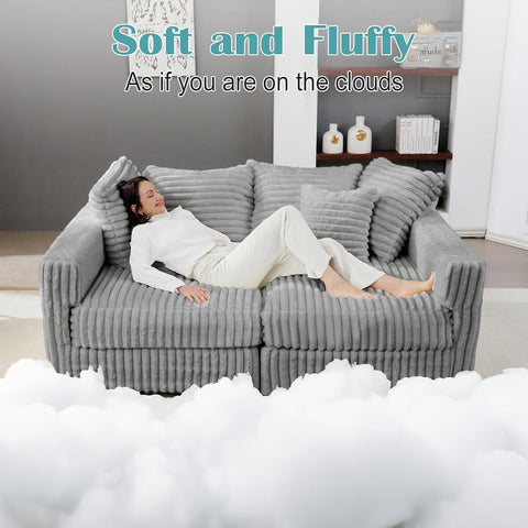 Plush Cloud Sectional Sofa – Oversized 8.6 FT Corduroy Couch with 6 Pillows - with Gray Corduroy | Sold by Uncle Wiener's Wholesale