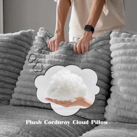 Plush Cloud Sectional Sofa – Oversized 8.6 FT Corduroy Couch with 6 Pillows - with Gray Corduroy | Sold by Uncle Wiener's Wholesale