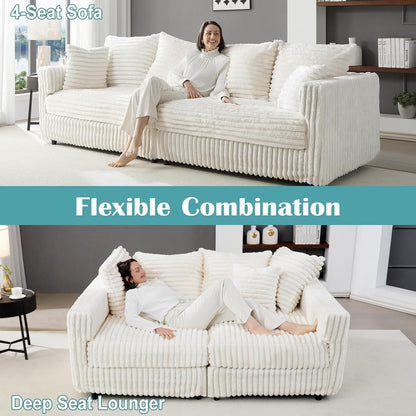 Plush Cloud Sectional Sofa – Oversized 8.6 FT Corduroy Couch with 6 Pillows - with Gray Corduroy | Sold by Uncle Wiener's Wholesale