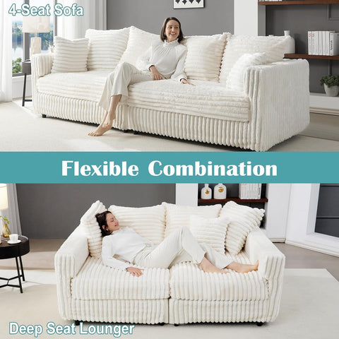 Plush Cloud Sectional Sofa – Oversized 8.6 FT Corduroy Couch with 6 Pillows - with Gray Corduroy | Sold by Uncle Wiener's Wholesale