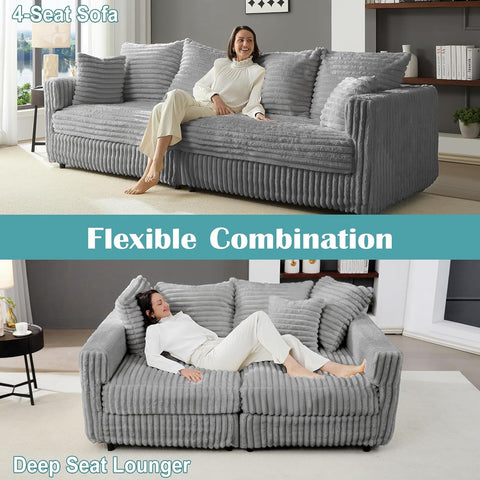 Plush Cloud Sectional Sofa – Oversized 8.6 FT Corduroy Couch with 6 Pillows - with Gray Corduroy | Sold by Uncle Wiener's Wholesale