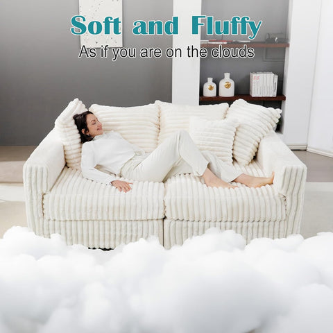 Plush Cloud Sectional Sofa – Oversized 8.6 FT Corduroy Couch with 6 Pillows - with Gray Corduroy | Sold by Uncle Wiener's Wholesale