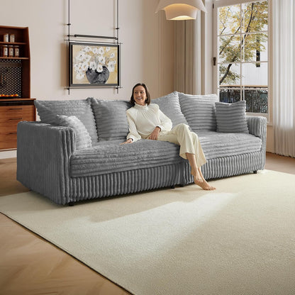 Plush Cloud Sectional Sofa – Oversized 8.6 FT Corduroy Couch with 6 Pillows - with Gray Corduroy | Sold by Uncle Wiener's Wholesale