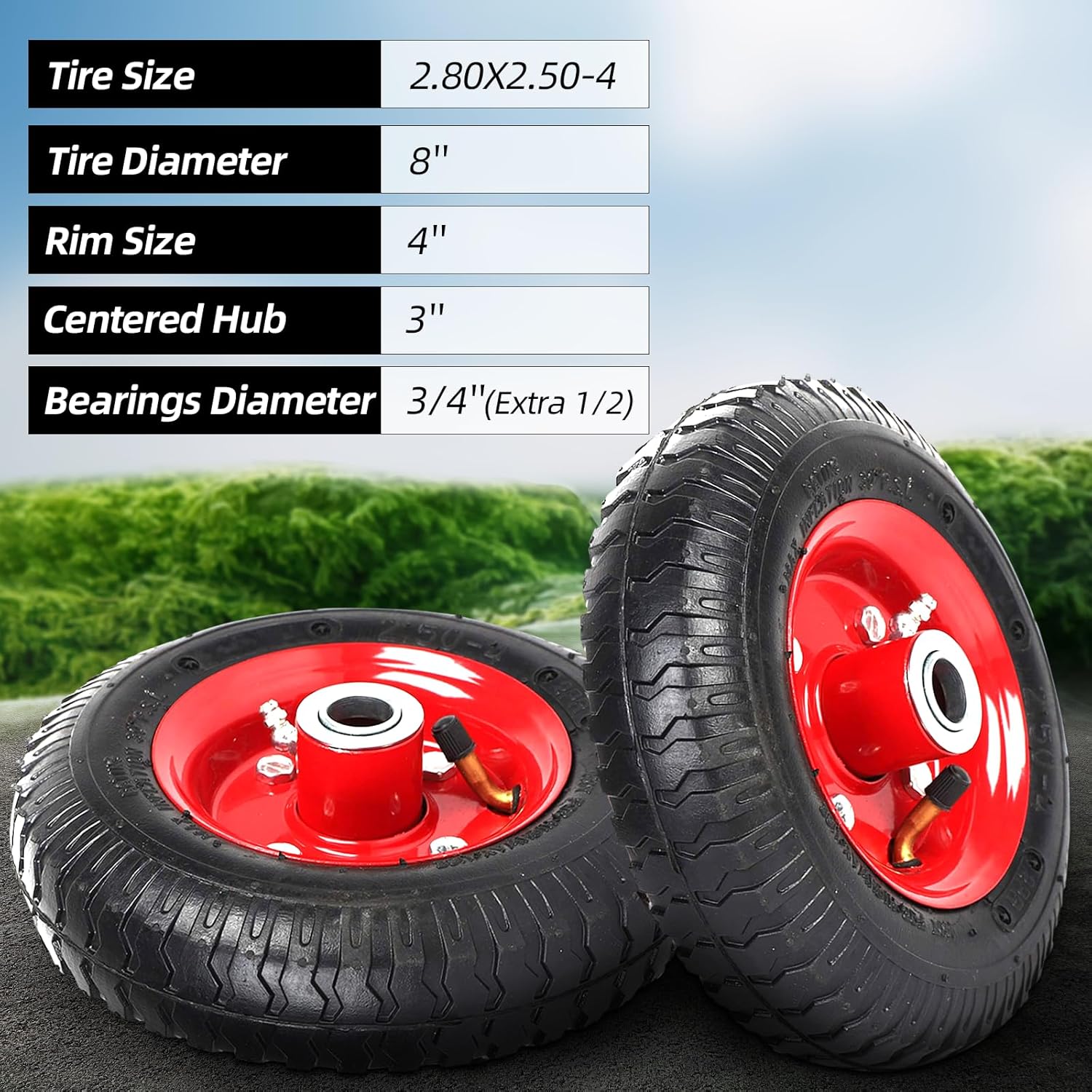 Pneumatic Tire & Wheel Assembly 2 - Pack Replacement Wheels 2.80/2.50 - 4, 13x4.00 - 6 & 4.80/4.00 - 8 for Hand Trucks, Wheelbarrows, Carts, Dollies & Garden Trailers - with 4.80/4.00 - 8 | Sold by Uncle Wiener's Wholesale