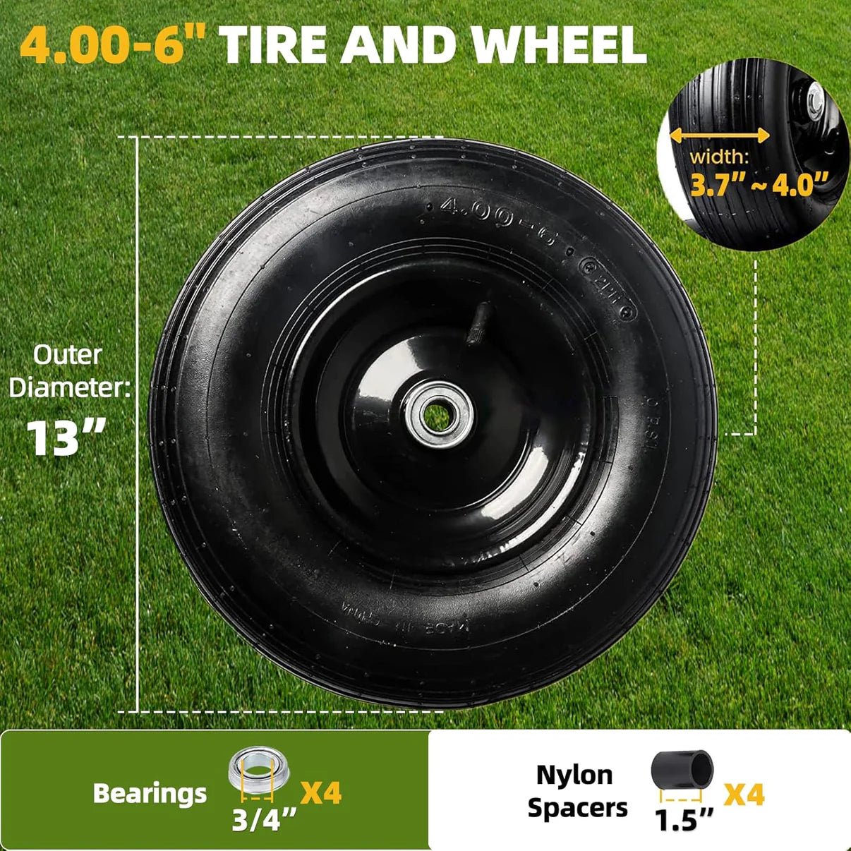 Pneumatic Tire & Wheel Assembly 2 - Pack Replacement Wheels 2.80/2.50 - 4, 13x4.00 - 6 & 4.80/4.00 - 8 for Hand Trucks, Wheelbarrows, Carts, Dollies & Garden Trailers - with 4.80/4.00 - 8 | Sold by Uncle Wiener's Wholesale