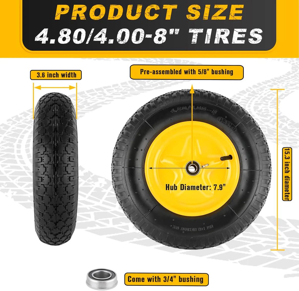Pneumatic Tire & Wheel Assembly 2 - Pack Replacement Wheels 2.80/2.50 - 4, 13x4.00 - 6 & 4.80/4.00 - 8 for Hand Trucks, Wheelbarrows, Carts, Dollies & Garden Trailers - with 4.80/4.00 - 8 | Sold by Uncle Wiener's Wholesale