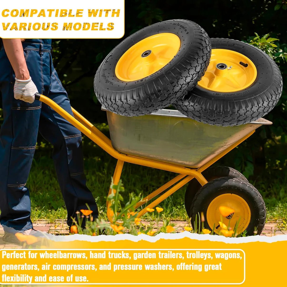 Pneumatic Tire & Wheel Assembly 2 - Pack Replacement Wheels 2.80/2.50 - 4, 13x4.00 - 6 & 4.80/4.00 - 8 for Hand Trucks, Wheelbarrows, Carts, Dollies & Garden Trailers - with 4.80/4.00 - 8 | Sold by Uncle Wiener's Wholesale