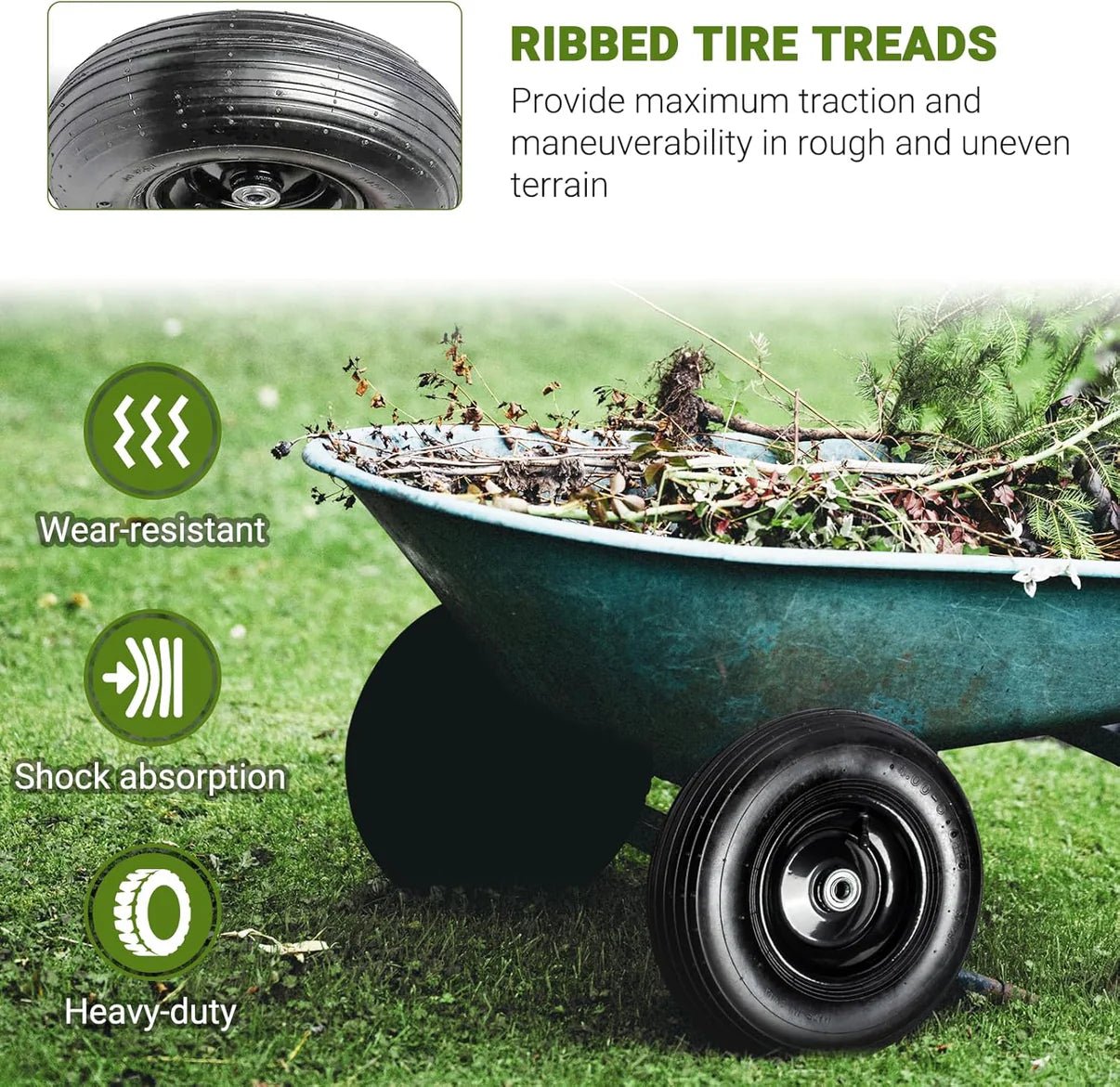 Pneumatic Tire & Wheel Assembly 2 - Pack Replacement Wheels 2.80/2.50 - 4, 13x4.00 - 6 & 4.80/4.00 - 8 for Hand Trucks, Wheelbarrows, Carts, Dollies & Garden Trailers - with 4.80/4.00 - 8 | Sold by Uncle Wiener's Wholesale