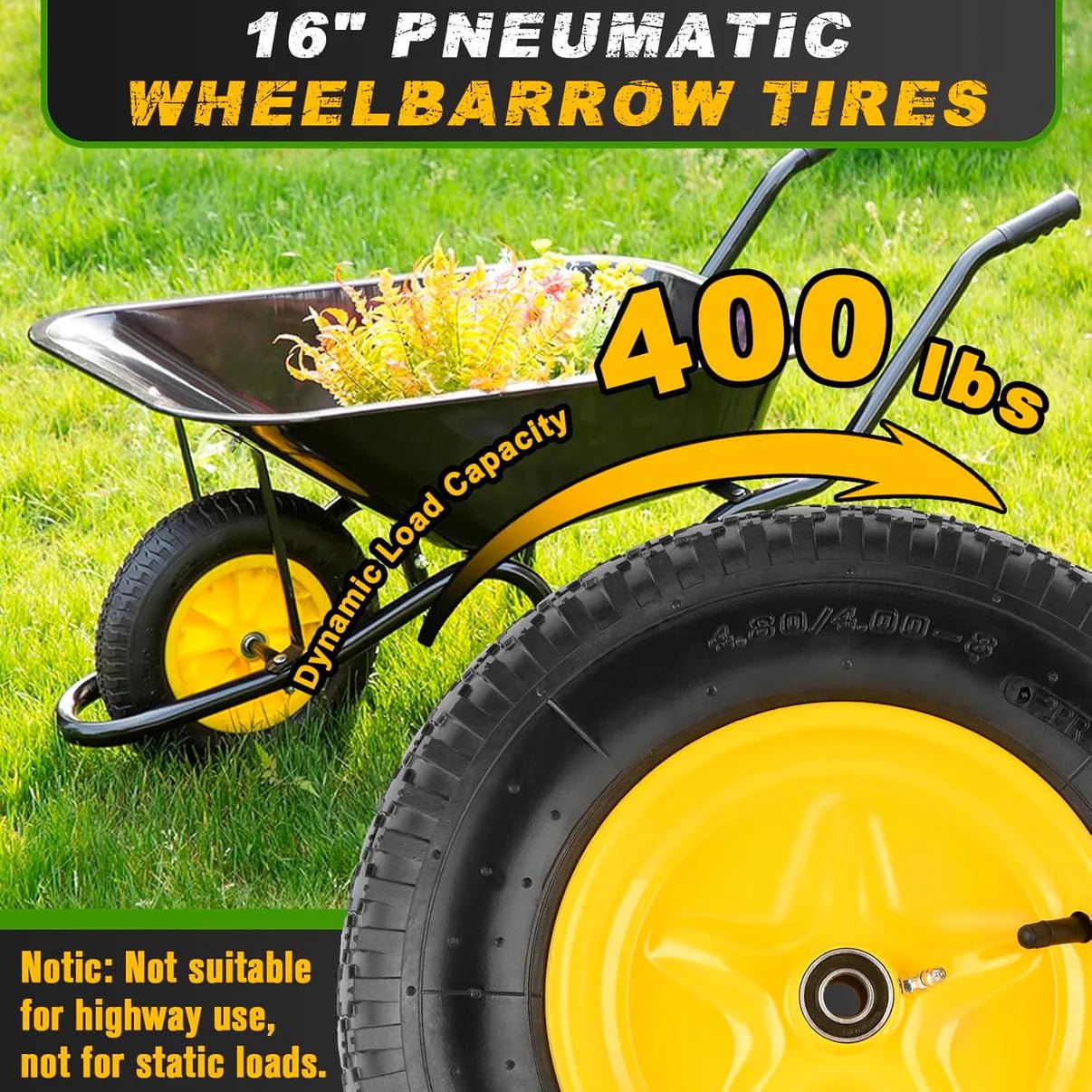 Pneumatic Tire & Wheel Assembly 2 - Pack Replacement Wheels 2.80/2.50 - 4, 13x4.00 - 6 & 4.80/4.00 - 8 for Hand Trucks, Wheelbarrows, Carts, Dollies & Garden Trailers - with 4.80/4.00 - 8 | Sold by Uncle Wiener's Wholesale
