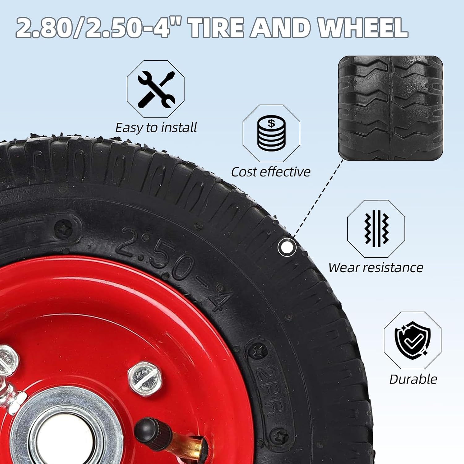 Pneumatic Tire & Wheel Assembly 2 - Pack Replacement Wheels 2.80/2.50 - 4, 13x4.00 - 6 & 4.80/4.00 - 8 for Hand Trucks, Wheelbarrows, Carts, Dollies & Garden Trailers - with 4.80/4.00 - 8 | Sold by Uncle Wiener's Wholesale