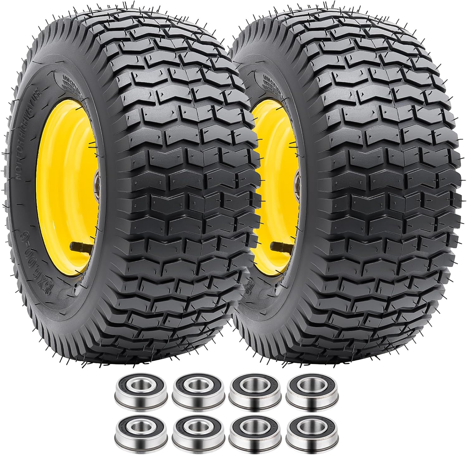 Pneumatic Tire & Yellow Rim Replacement Wheels 2 - Pack – Lawn Tractor, Riding Mower & Zero - Turn Assemblies (15×6.00 - 6, 16×6.5 - 8, 20×8.00 - 8) - with 15×6.00 - 6 Pneumatic Tire & Yellow Rim | Sold by Uncle Wiener's Wholesale