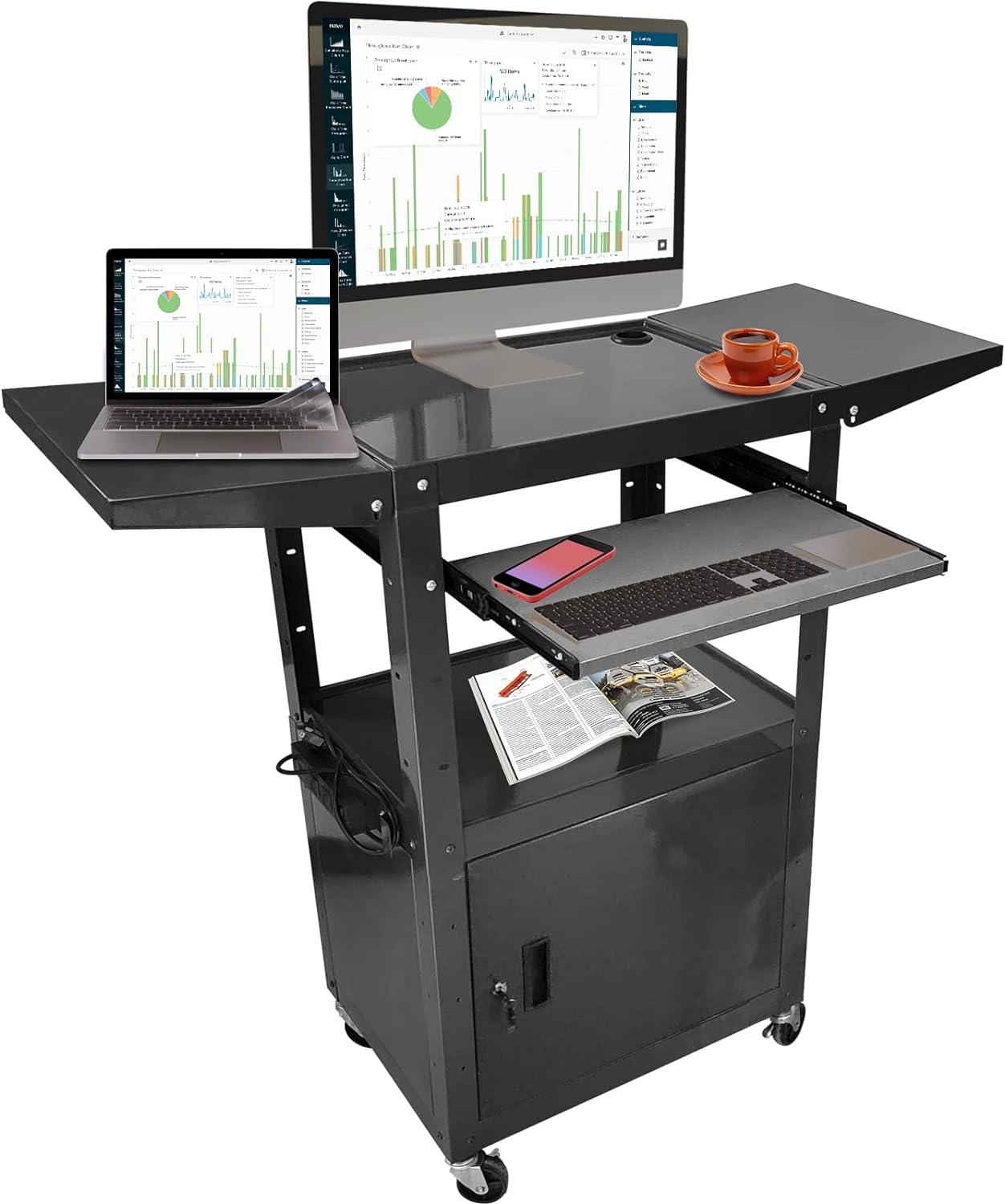 Uncle Computer Portable AV Cart & Locking Cabinet – Adjustable Mobile Computer Workst ...