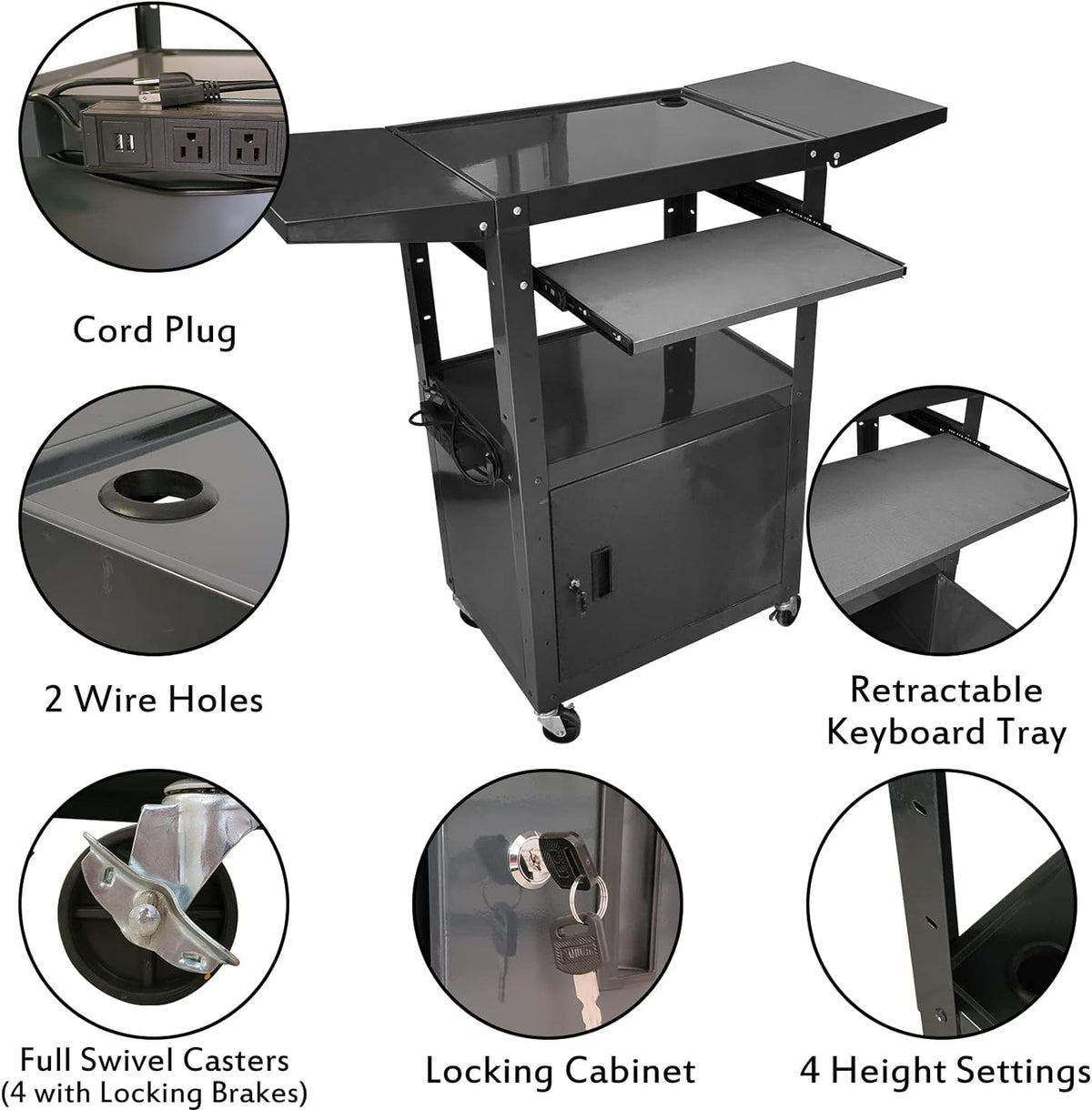 Mobile Rack Locking Portable AV Cart & Locking Cabinet – Adjustable Mobile Computer Workst ...
