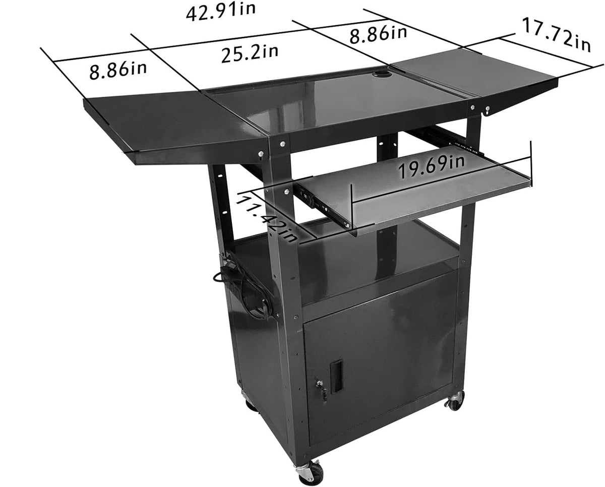 Av Computer Workstation Portable AV Cart & Locking Cabinet – Adjustable Mobile Computer Workst ...