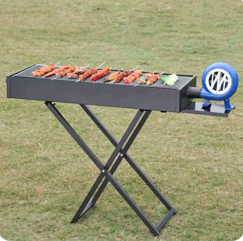 Portable Charcoal BBQ Grill with Blower – 12″x35″ Folding Steel Camping Grill for Outdoor Cooking – 250612C - with | Sold by Uncle Wiener's Wholesale