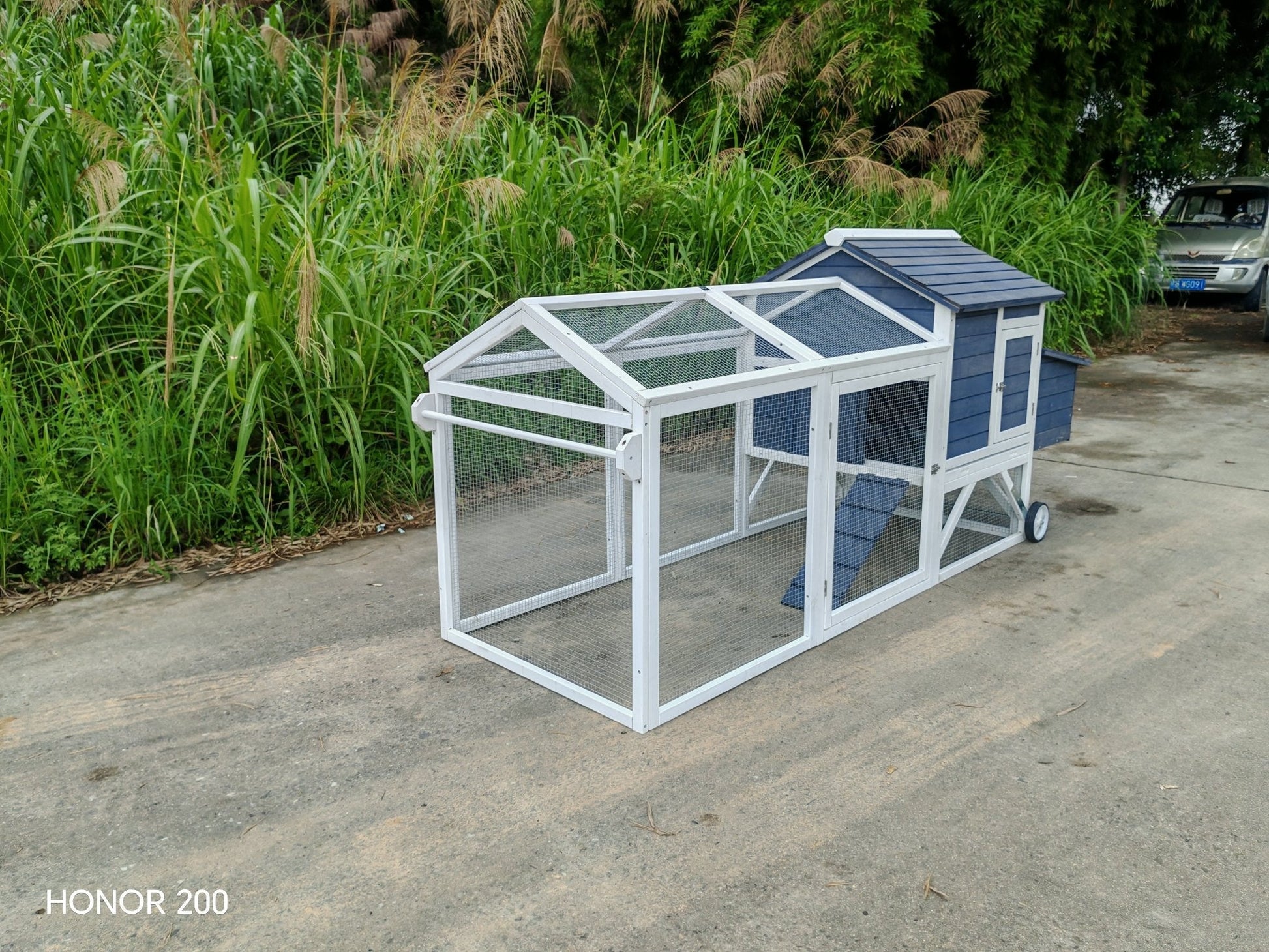 Portable Chicken Tractor Coop with Wheels – Outdoor Wooden Hen House with Nesting Box & Run MSHC046 - with | Sold by Uncle Wiener's Wholesale
