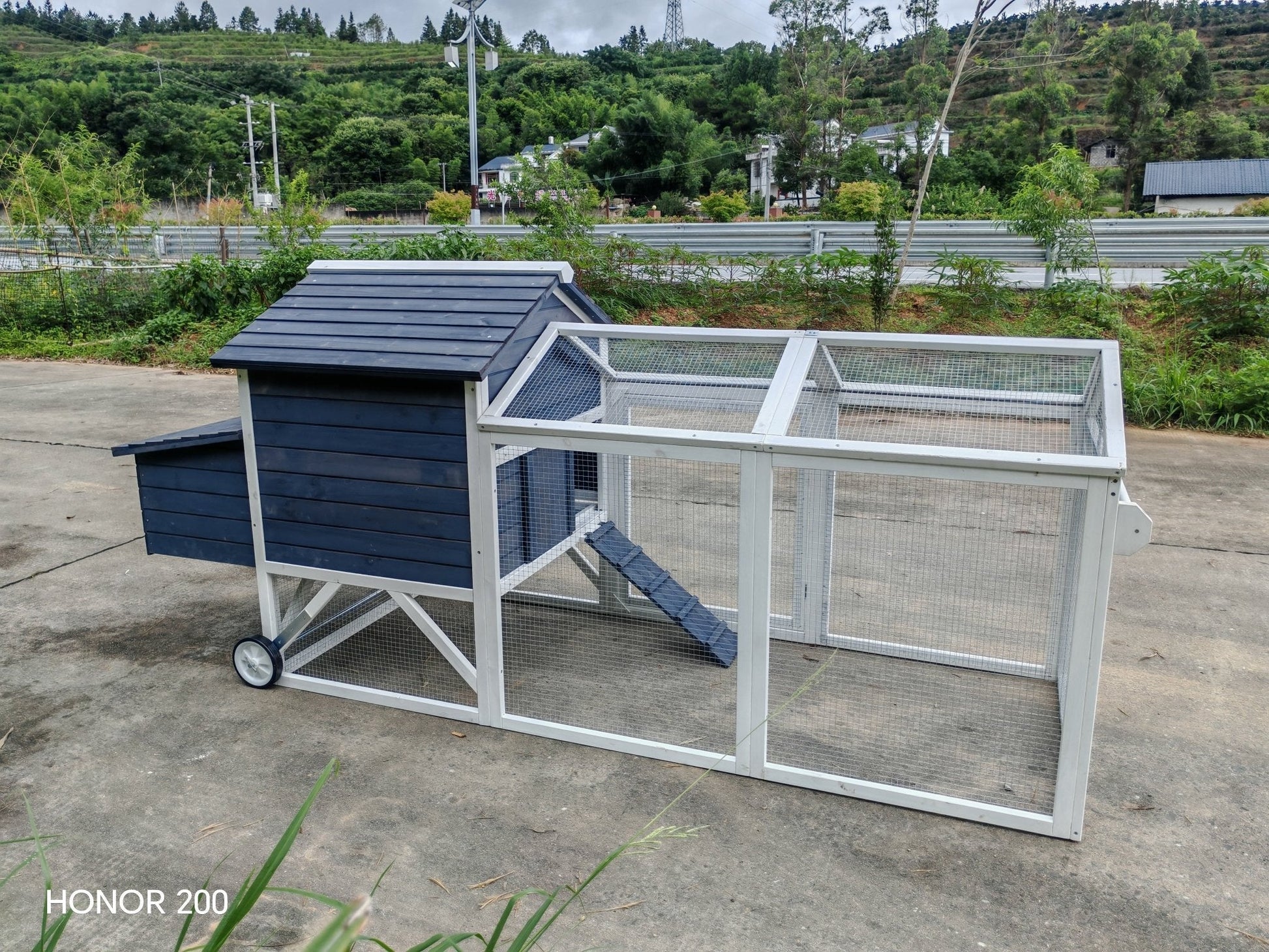 Portable Chicken Tractor Coop with Wheels – Outdoor Wooden Hen House with Nesting Box & Run MSHC046 - with | Sold by Uncle Wiener's Wholesale