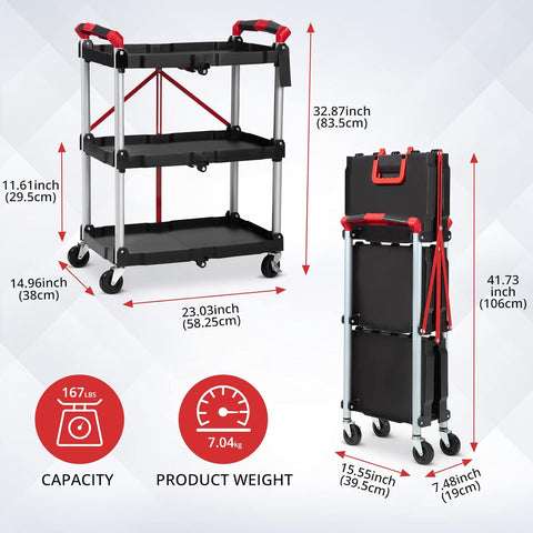 Portable Folding 3 - Tier Service Cart – S1337 - with | Sold by Uncle Wiener's Wholesale