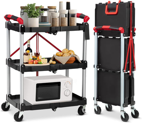 Portable Folding 3 - Tier Service Cart – S1337 - with | Sold by Uncle Wiener's Wholesale