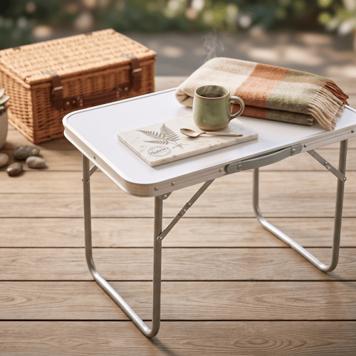 Portable Folding Camping Table 24" x 16" x 19.7" with White MDF Top & Silver Steel Tube Frame CAM1695 - with | Sold by Uncle Wiener's Wholesale
