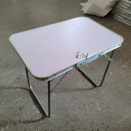 Portable Folding Camping Table 24" x 16" x 19.7" with White MDF Top & Silver Steel Tube Frame CAM1695 - with | Sold by Uncle Wiener's Wholesale